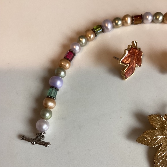 Fall Leaf Jewelry Lot Earrings Pendant Bracelet - Picture 3 of 5